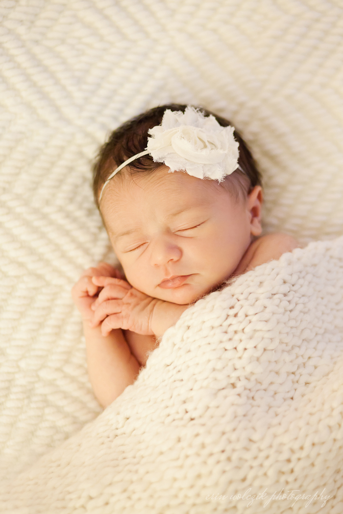 baby sleeping on white blanket . newborn photographer ~ westborough, ma