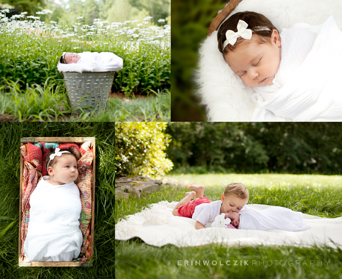 newborn girl outside with big brother photography ~ Londonderry, NH