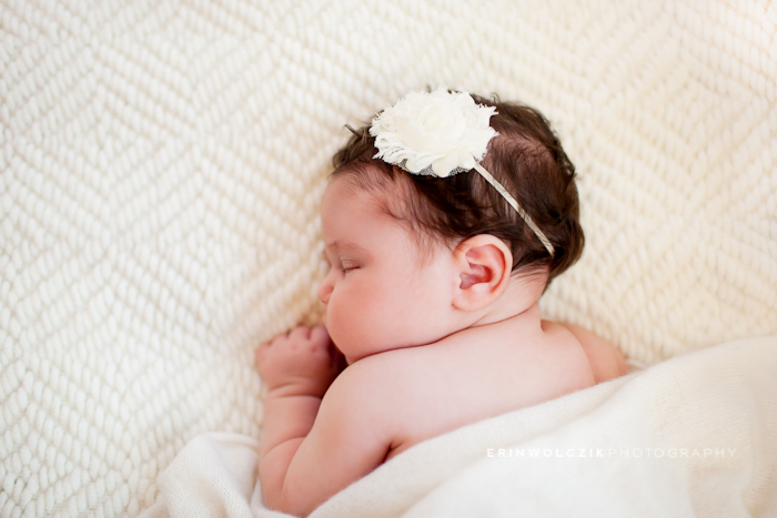 newborn girl on white blanket ~ Londonderry, NH