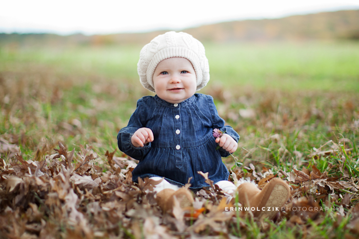 baby girl sitting in leaves ~ fall family photos, westborough, ma