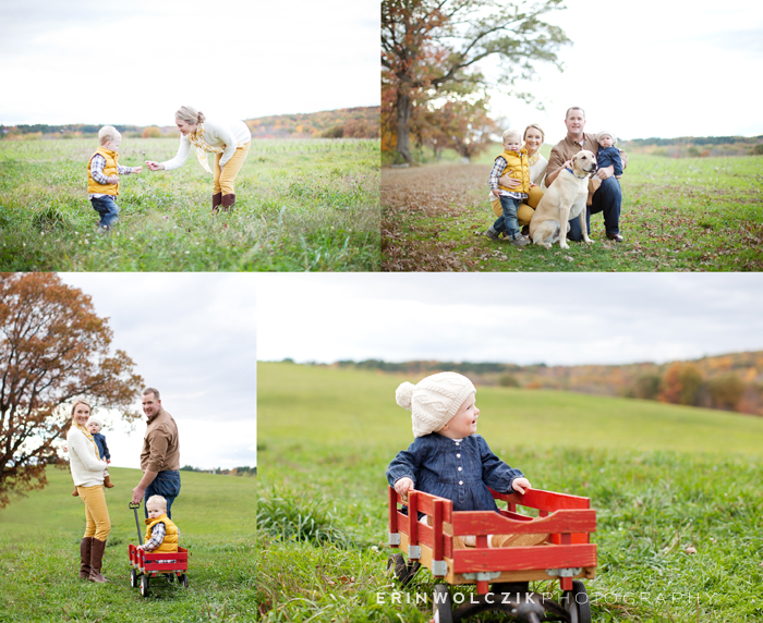children in red wagon ~ fall family photos, westborough, ma